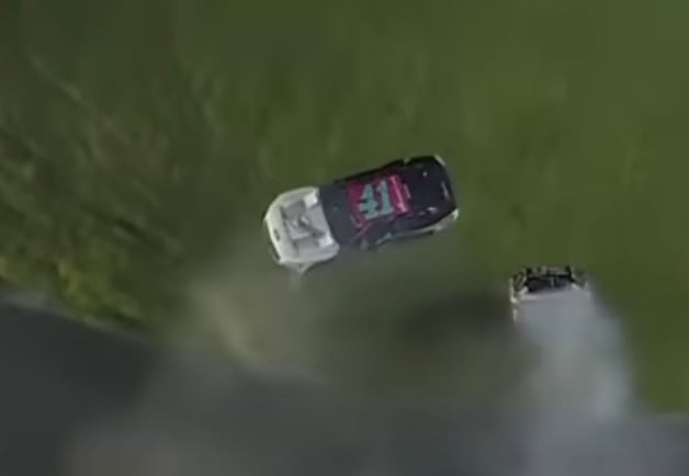 Ryan Preece's car goes airborne and begins the vicious barrel roll that saw his car flip 10 times before coming to a rest. Thankfully, he climbed out of his car and was transported to a local Daytona hospital for treatment and observation. Photo courtesy NBC Sports.